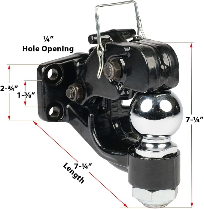 Mytee Products Pintle Hitch with 2-5/16-Inch Trailer Ball, 8 Ton Combination Hitch with Mounting Kit | Bolt On Adjustable Pintle Hook Ball Combo - Powder-Coated, Heavy-Duty