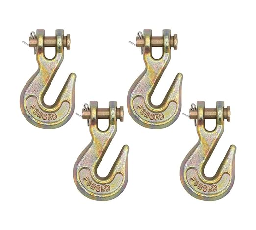 Mytee Products 4 Pack 1/4" Grade 70 Clevis Grab Hooks - 11660 lbs Breaking Strength Forged Steel - Chain Grab Hook for Truck Tractor Flatbed - Heavy Duty Grab Hooks for Lifting, Rigging, Forklift