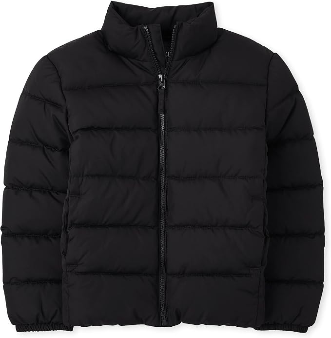 This puffer jacket from The Children's Place is perfect for cold weather with its wind and water-resistant polyester fabric and cozy lining.