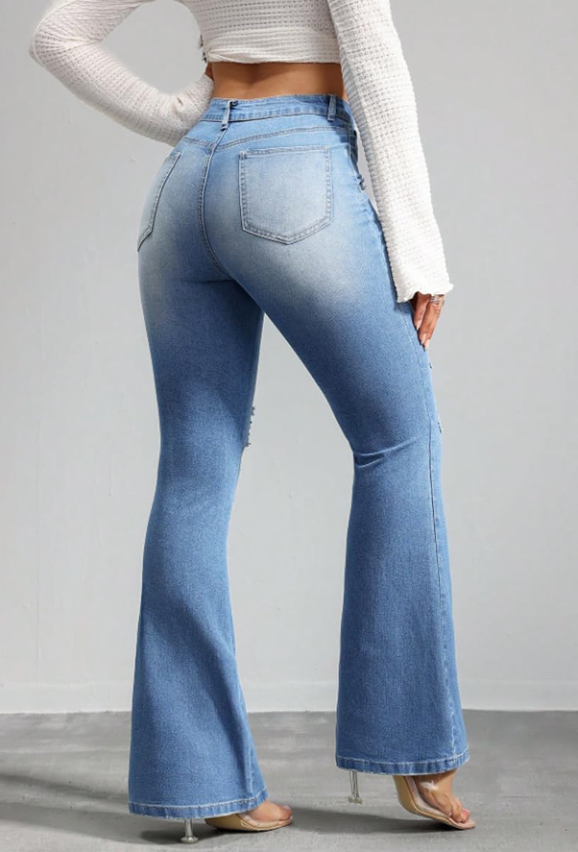 Bell Bottom Jeans for Women Ripped High Waisted Classic Flared Denim Pants