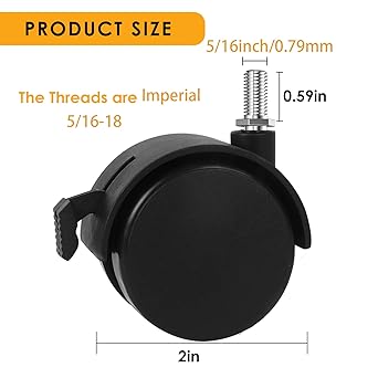 2" Stem Casters Replacement Casters Threaded Swivel Furniture Caster Wheels with Brakes 100Lbs (516-18-Black)