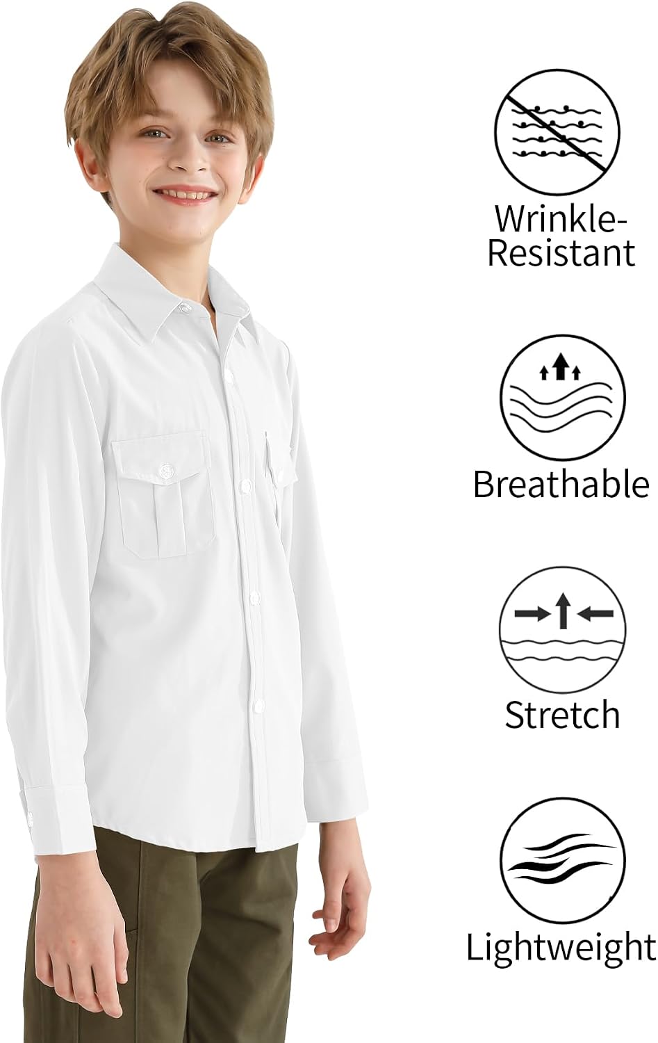 9 Month-16Y Boys' Long Sleeve Button Down Toddler Dress Shirt Oxford Uniform Shirt with Chest Pocket
