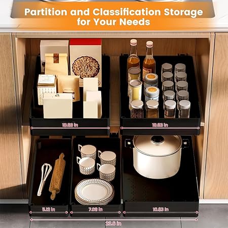 Pull Out Cabinet Organizer, Different Size Pull Out Drawers for Cabinets, Slide Out Drawers, Slide Out Drawer for Kitchen Cabinets Fixed, Under Sink Organizer for Bathroom Storage