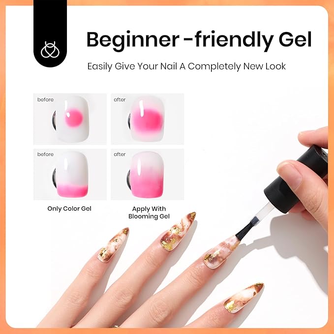 Beetles Blooming Gel 15ml Clear Uv Led Blossom Gel Polish for Spreading Effect Marble Natural Stone Watercolor Floral Print Soak off Diy Nail Art Design Manicure Gift for Women