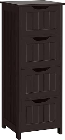 Yaheetech Bathroom Floor Cabinet, Wooden Side Storage Organizer, 4 Drawers Free-Standing Cabinet for BathroomHallwayLiving Room, Espresso