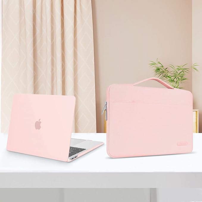 MOSISO Compatible with MacBook Pro 13 inch Case M2 2025, 2024, 2023-2016 A2338 M1 A2251 A2289 A2159 A1989 A1708 A1706, Plastic Hard Case&Bag&Keyboard Skin&Webcam Cover&Screen Protector, Chalk Pink