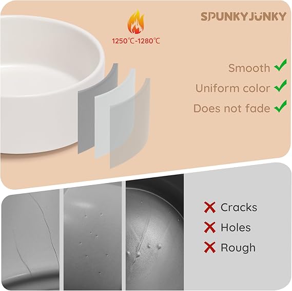 SPUNKYJUNKY 13.5OZ Ceramic Dog and Cat Bowl, Modern Cute Weighted Food Water Bowl for Replacement White (1 Pack)
