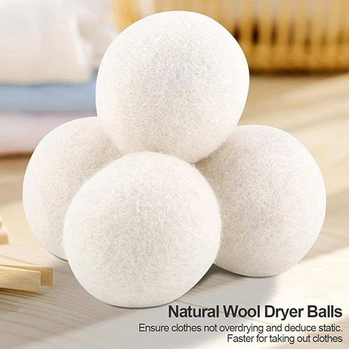 100% Wool Dryer Balls - Natural Fabric Softener, Reusable, Reduces Drying Time, Chemical-Free, Eco-Friendly, Perfect for Baby Clothes, Set of 6 XL Balls