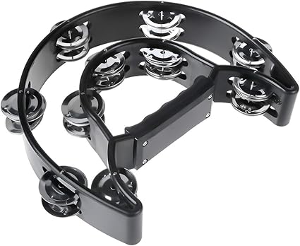 Half Moon Musical Tambourine Double Row Metal Jingles Hand Held Percussion Drum Multicolor for KTV Party with Ergonomic Handle Grip (Black)