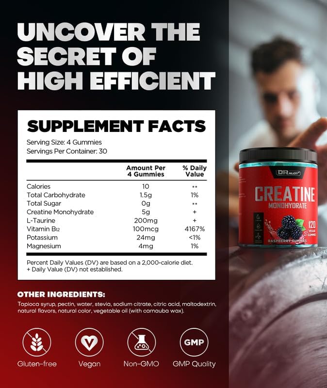 DRalot Creatine Monohydrate Raspberry Gummies 120 Gummies