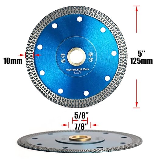 (2 Pack) 5" Super Thin Diamond Saw Blade Porcelain Tile Blade Dry or Wet Cutting for Granite Marble Porcelain Tile A
