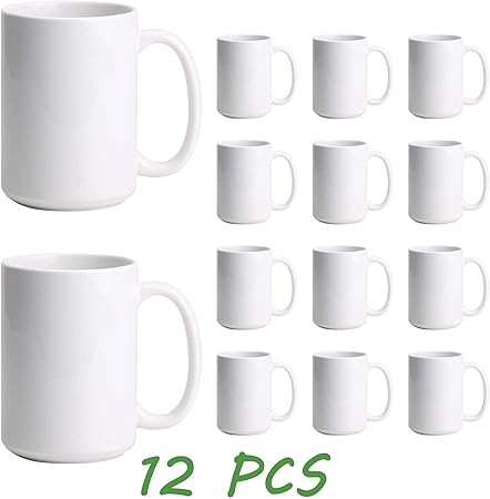 15oz Ceramic Sublimation Coffee Mug, White, Case of 12