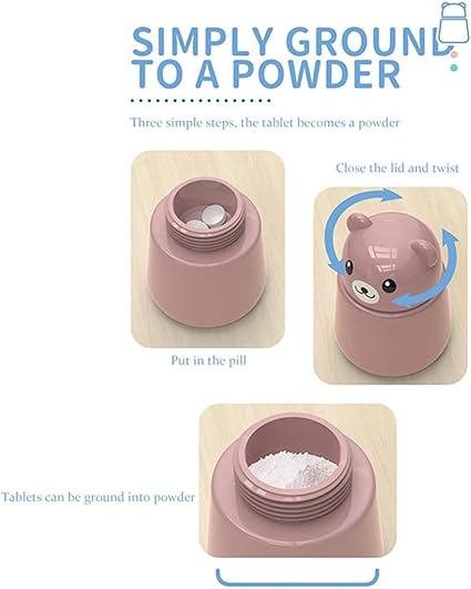 Pill Grinder, Portable Bear Pill Crusher Pill Pulverizer for Vitamins, Cute Animal Medicine Tablet Grinder Container Storage Box (Green)