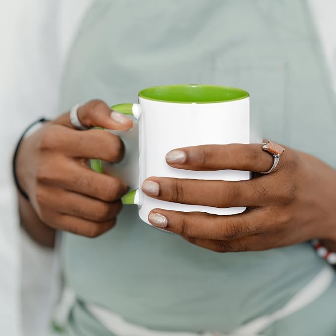 MR.R 11oz Sublimation Blank Coffee Mugs,Cup Blank White Mug Cup with Green Color Mug Inner and Handle,Set of 2