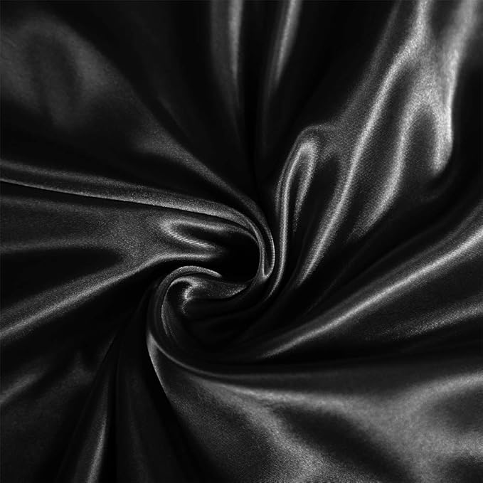AiMay 6 Piece Satin Bedding Sheet Set Queen Black Deep Pocket 1800 Series Luxury Rich Silk Silky Super Soft Solid Color 4 Pillowcases Reversible Sexy Honeymoon Wrinkle Free (Queen,Black)