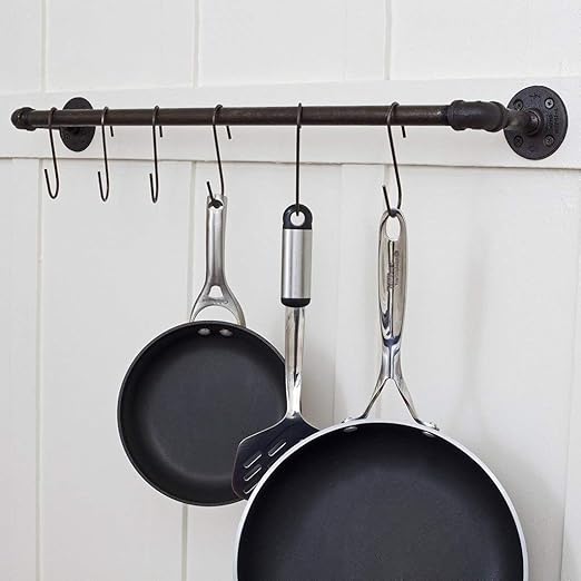 4-inch Extra Heavy Duty S Hooks, Stainless Steel Hanging Hanger for Pan Pot Holder Rack Clothes Towel Bag Robe Plant Solar Light (Black, 4in-10Pack)