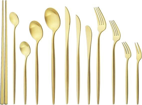 Dessert Knives Set of 4, Matte Gold Flatware Stainless Steel Silverware Knife Bulk, 7.87-Inch Eating Utensils Sets, 4-Piece Table Knives Satin Finished, Dishwasher Safe