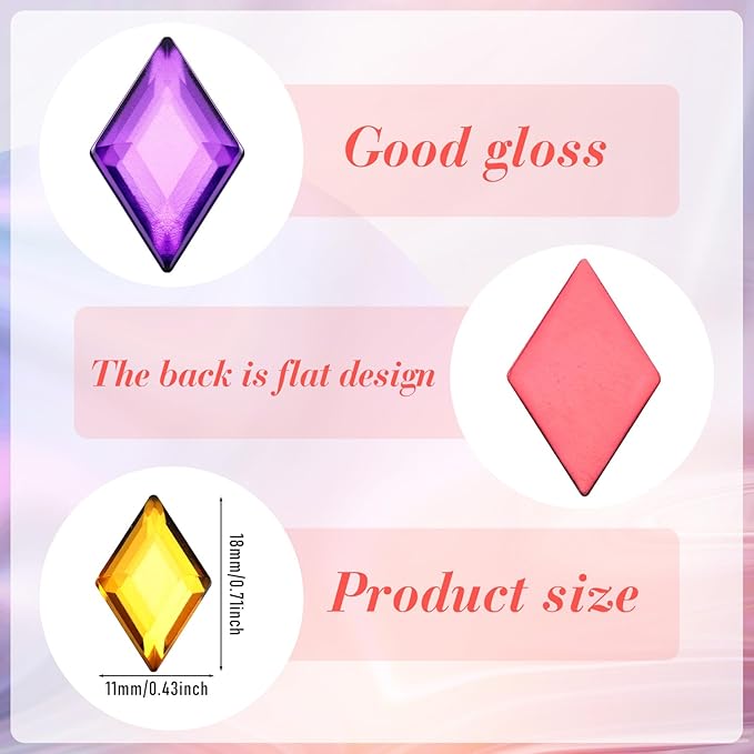 100 Pcs Flat Back Diamond Acrylic Crystal Rhinestones Plastic Gems for Bedazzling Acrylic Jewels for Jewelry Making Costume Cosplay Embellishments, 0.43 x 0.71 Inch