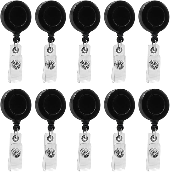 10 Pack Retractable ID Badge Holder Reels with Swivel Alligator Clip Bulk Pack Premium Badgei14Blacki14