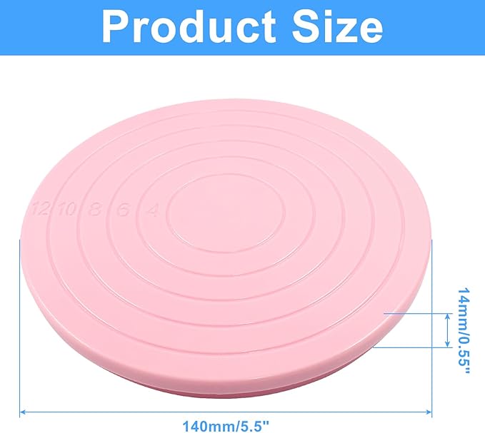 2 Pcs Cake Decorating Turntable - 5.5 Inch Revolving Cake Stand - Cookie Decorating Swivel Stand for Kitchen Cake Baking - Pink
