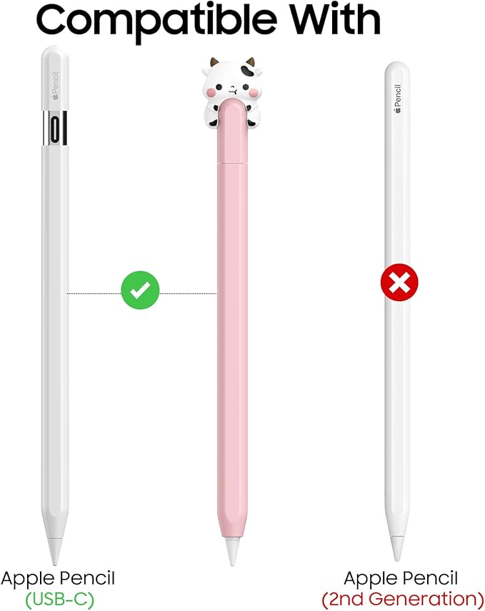 NIUTRENDZ Cute Cow Silicone Case for Apple Pencil USB-C Case Ultra Thin Protective Cover Anti-Slip Sleeve Apple Pencil (USB-C) Accessories (Pink, Apple Pencil (USB-C))