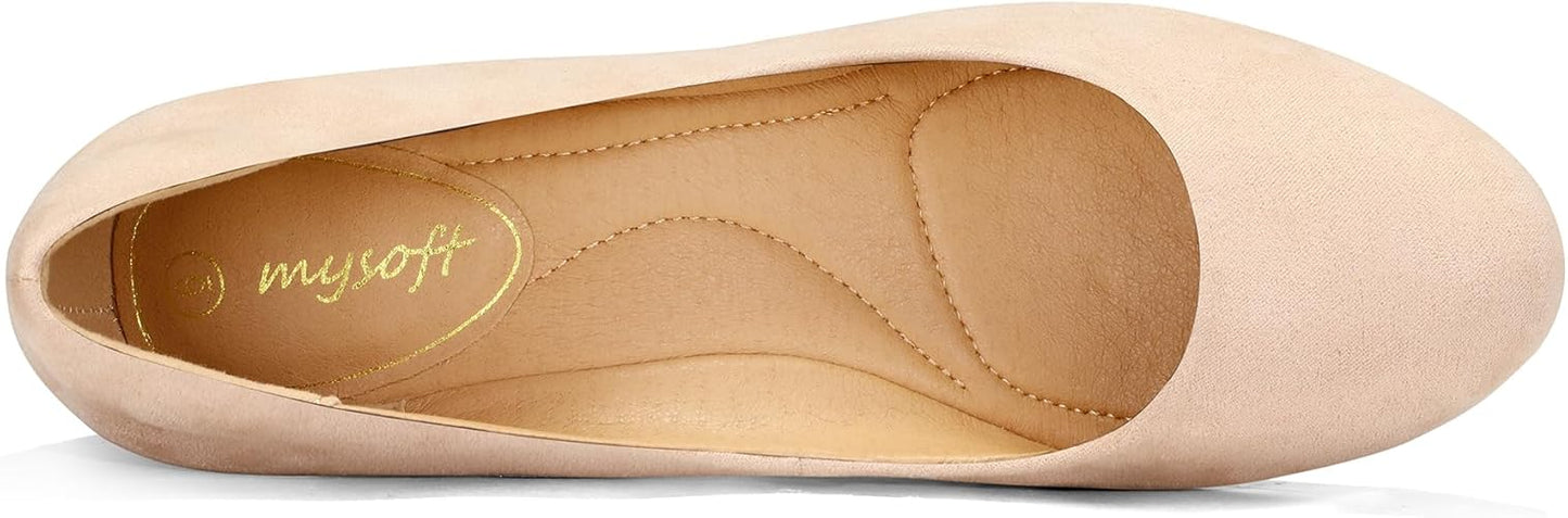 mysoft Women's Pumps Low Chunky Block Heel Round Toe Comfortable Dress Shoes