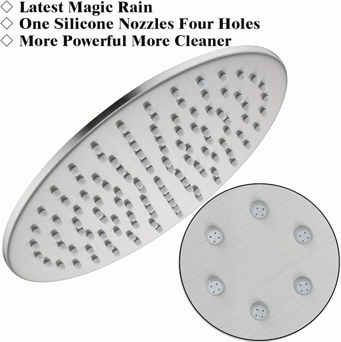RANDOM Rain Shower Head Brushed Nickel Rainfall Shower Head High Pressure Shower Head Rainfall Stainless Steel Shower Head 10 Inch Round Waterfall Showerhead,Full Body Coverage.72088BN-10