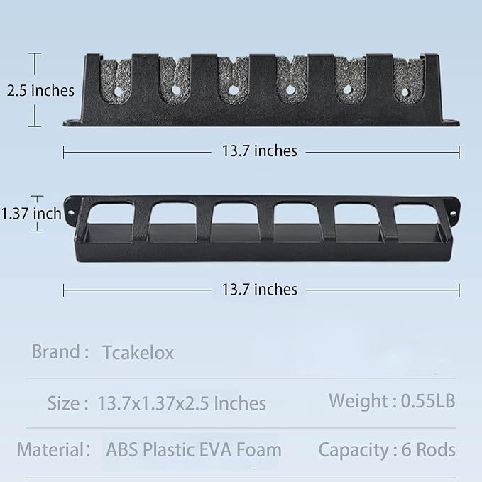 Fishing Rod Holder for Garage Vertical Wall Mounted Stores 6 Rods or Combos Fits Most Rod Diameters (Vertical Black, 1 Pair)