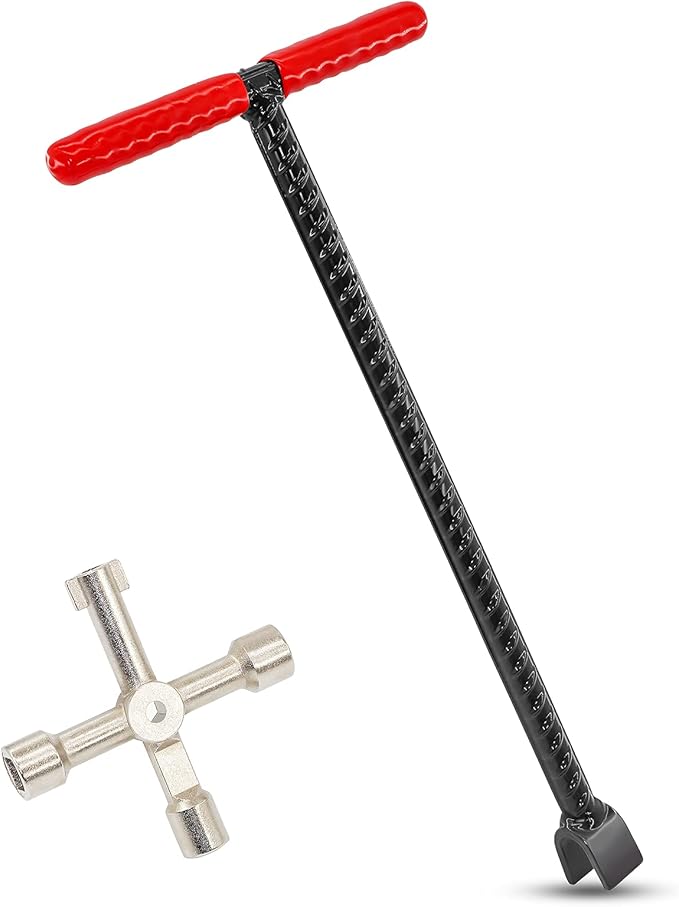16 Inch Water Meter Key with 4 Way Multi-functional Water Utilities Key Contractor Grade Valve Shutoff Key Tool for Main Water Meter