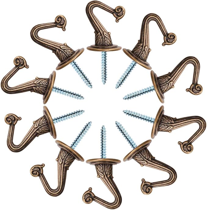 Wocoe 10 Sets Ceiling Hooks - Heavy Duty Swag Hook with Steel Screws Bolts and Toggle Wings for Hanging Plants and Toggle Wings Ceiling Installation Cavity Wall Fixing Brass