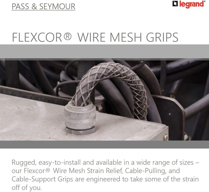 Legrand Pass Seymour FC40 Flexcor Wire Mesh Grip, Bus Drop, Closed Mesh, Single Eye, Cable Diameter 0.300-0.430", Galvanized Steel (1 Count)