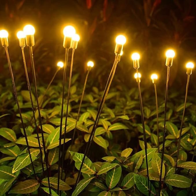 Pack of 2 Solar Powered Firefly Lights Outdoor Waterproof, Solar Starburst Swaying Garden Lights, Swaying When Wind Blows Solar Garden Lights Outdoor Decorative String Lights