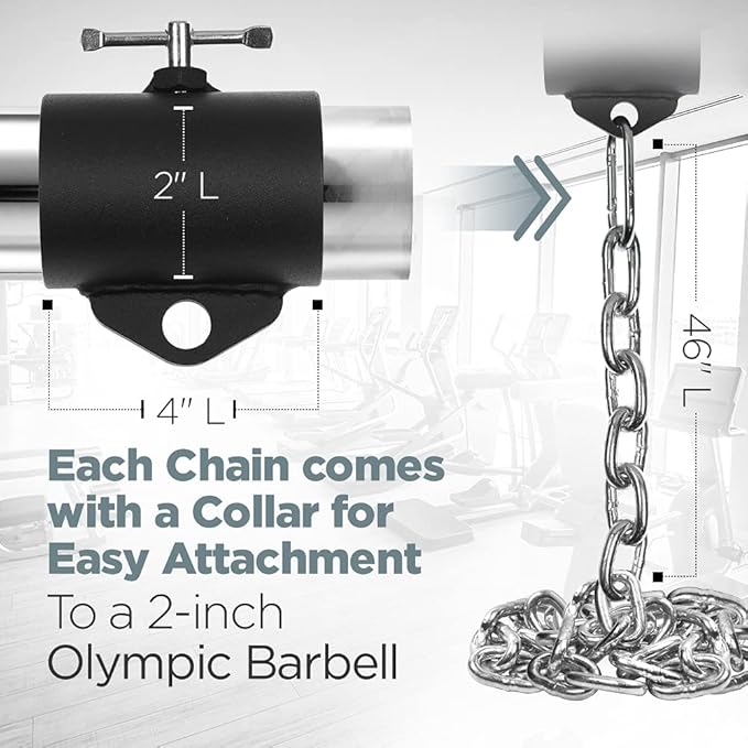 Logest Weight Lifting Chains with Collars - 1 Pair Available in 45LBS Steel Workout Chains - Fitness Equipment for Deadlifts Bench Presses and More Targets Back Legs Core Weight Chains