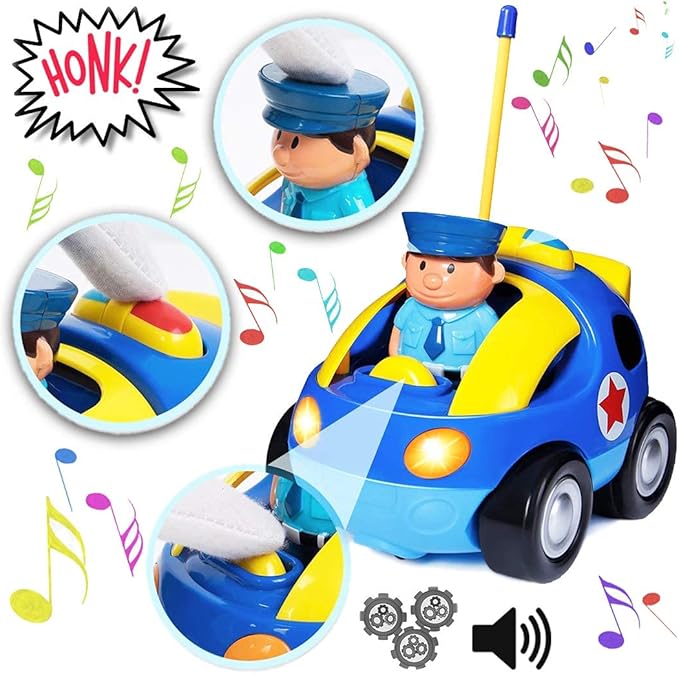 Liberty Imports My First Cartoon RC Remote Control Cars for Toddlers Ages 1-3, Radio Control Toy for Baby, Kids 18 Months (Police Car)