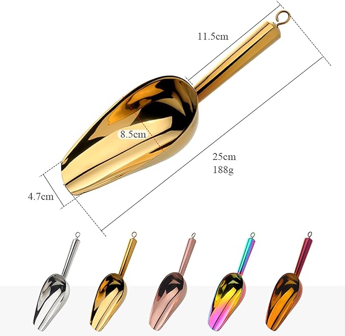 Meisha Stainless Steel Ice Scoop, Thickened Metal Food Candy Scoop for Kitchen Bar Party Wedding, Heavy Duty, Mirror Finish - Silver
