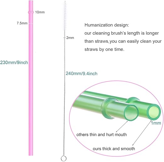 Dakoufish 12 Piece 9 Inch Reusable Plastic Thick Drinking Straws BPA Free Mason Jar Straws Plain Color (9inch,Rose)