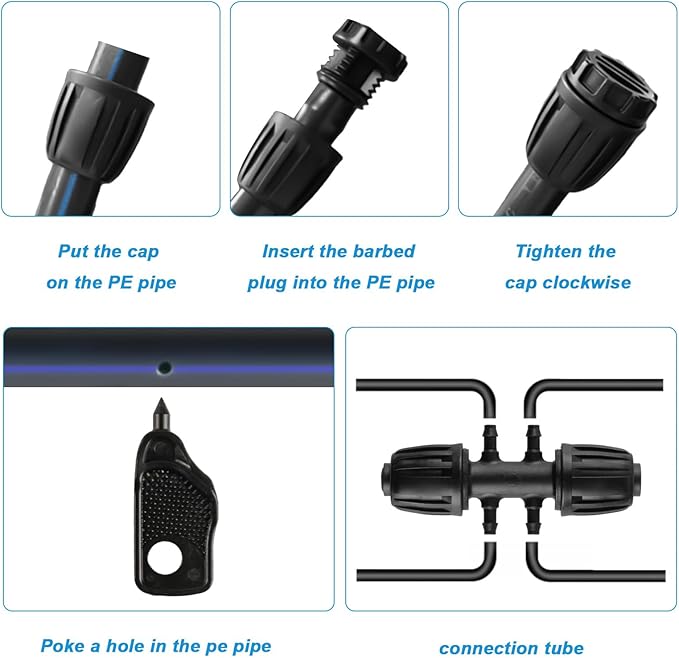 8x12 Inch Drip Irrigation Fittings End Caps2x12 Inch to 14 Inch Locked Barbed Six Hose Connectors 12 Inch Irrigation Fittings End Plugs for (12'' ID x 0.60-0.63'' OD)16mm Drip Tubing Connectors
