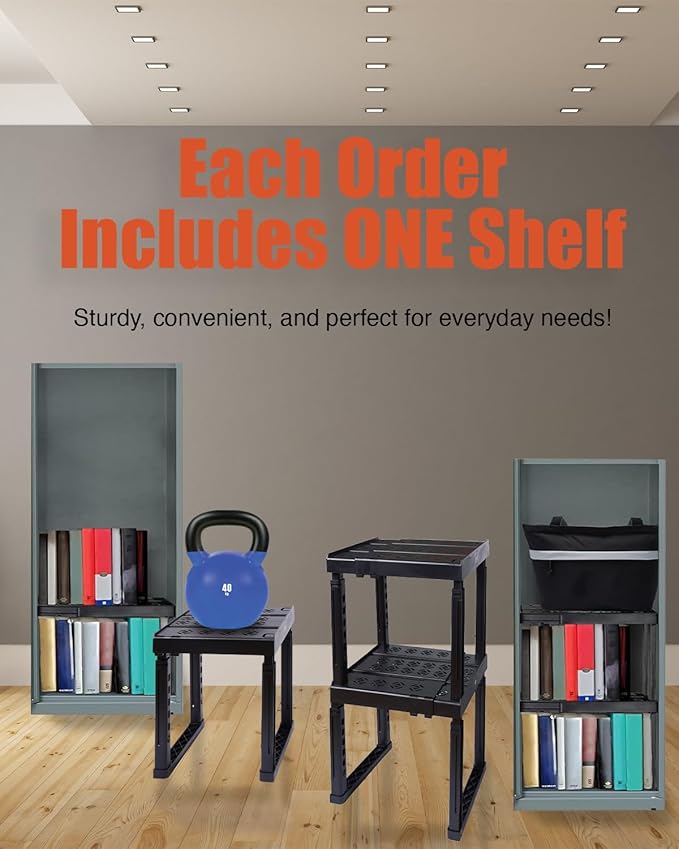 Locker Organizer Shelf, Adjustable Width and Height, Stackable, Ideal Locker Shelf for School, Office, Gym Lockers, or Even Kitchen Cabinets Under Sink Organization (Black 1 Pack)