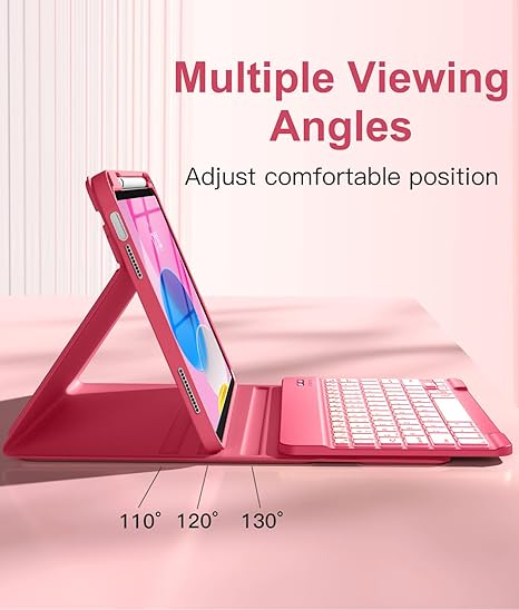 Hamile for iPad 11th 10th Generation Case with Keyboard - 7 Colors Backlit Wireless Detachable Folio Keyboard Cover with Pencil Holder for iPad 11-inch A16 2025 10th Gen 10.9 Inch 2022 (Pink)