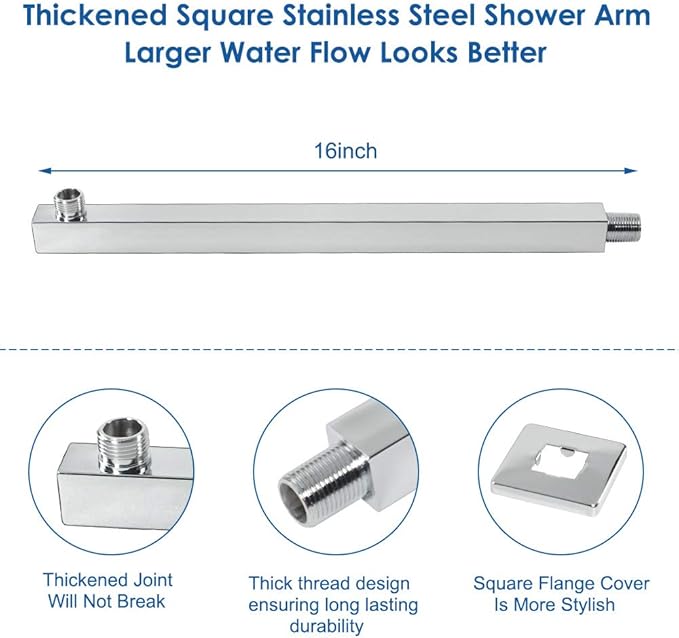 HarJue Shower Head, High Pressure Square, Stainless Steel Rainfall -Waterfall Full Body Coverage (12'' Shower, Chrome)