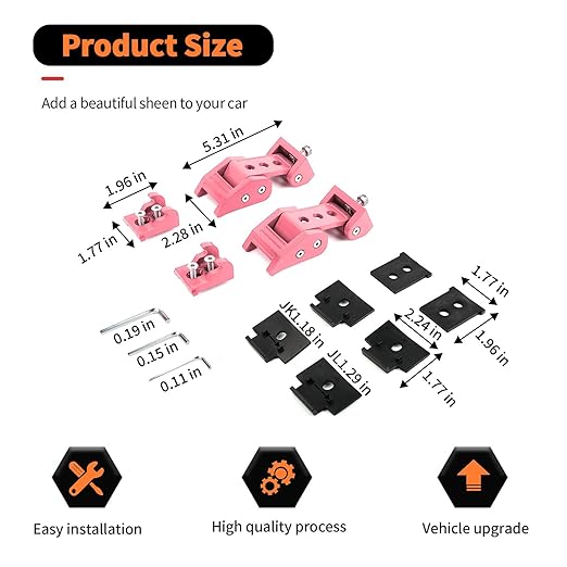 Hood Latches Hood Lock Catch Latches Kit Aluminum Alloy Stainless Steel for Jeep Wrangler JK JKU JL JLU Gladiator JT 2007-2024,Pink