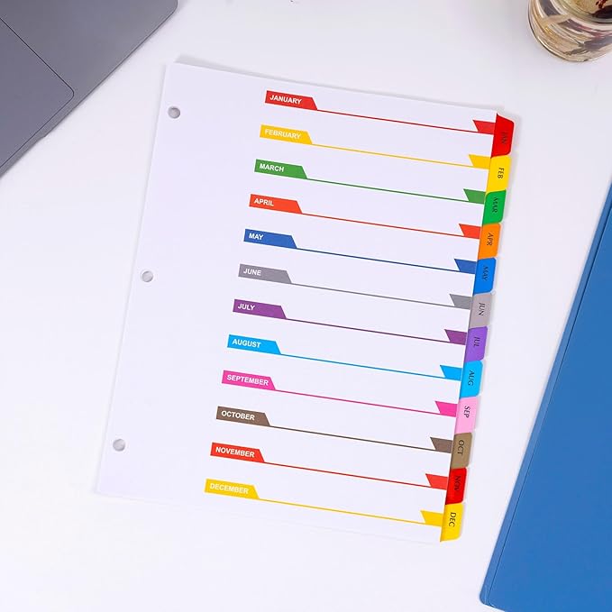 Monthly Dividers for 3 Ring Binder, 12 Month Tabs, Multicolor Month Tabs Binder Dividers - with Table of Contents Page, 3 Set