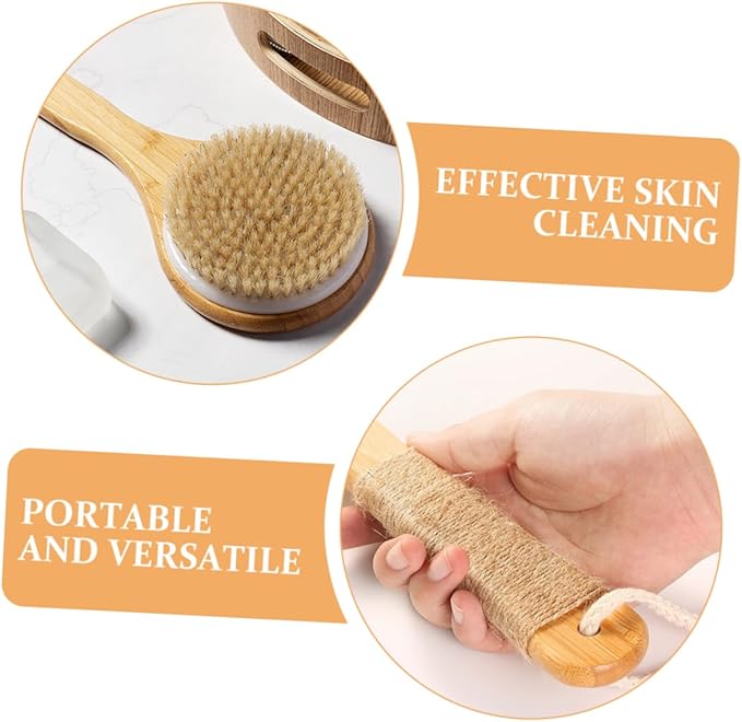 Body Exfoliation Brush Shower Brush Long Handle Back Scrubber Wooden Handle Gentle for Skin Easy to Store