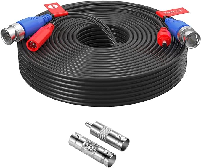 ZOSI 1 Pack 60ft 18m 2-in-1 Video Power Cable, BNC Extension CCTV Surveillance Camera Cables for 960H,720P,960P,1080P Video Security Systems (Included 1X BNC Connectors and 1X RCA Adapters)