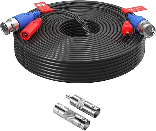 ZOSI 1 Pack 60ft 18m 2-in-1 Video Power Cable, BNC Extension CCTV Surveillance Camera Cables for 960H,720P,960P,1080P Video Security Systems (Included 1X BNC Connectors and 1X RCA Adapters)