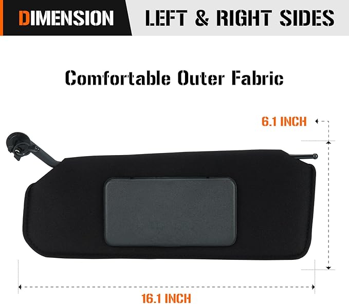 Left Right Sun Visor with Light for 1997-2004 Chevy Corvette C5 5.7L, Driver Passenger Side Black Sunvisor Replacement 10442033 10442034