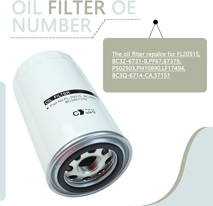 6.7L Diesel Engine Powerstroke Oil Filter Replace FL2051S, BC3Z-6731-B, BC3Q-6714-CA Compatible With F250 F350 F450 F550 F650 F750 2011-2022 With Seal Ring