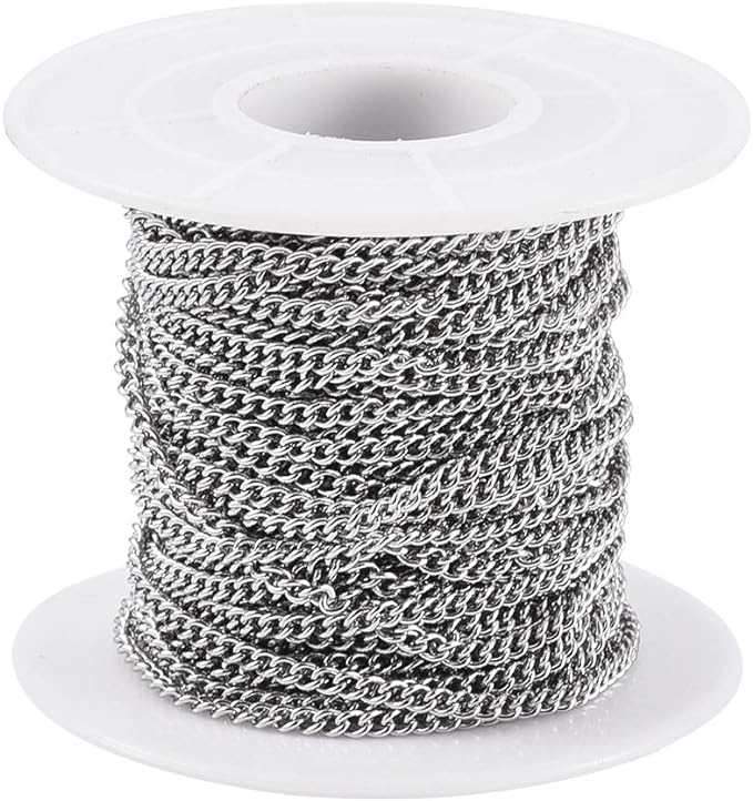 Pandahall 32.8 Feet 304 Stainless Steel Curb Chains 2.7x2x0.5mm Metal Link Chain Unwelded Jewelry Chains for DIY Bracelet Necklace Jewelry Making