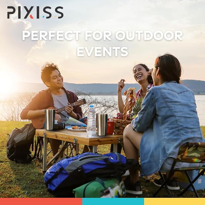 Pixiss 16 oz Stainless Steel Coffee Tumbler - Insulated Travel Mug with Lid - Hot Cold Drinking Cups for Coffee On the Go - BPA Free Lid - Vacuum Insulated Tumbler