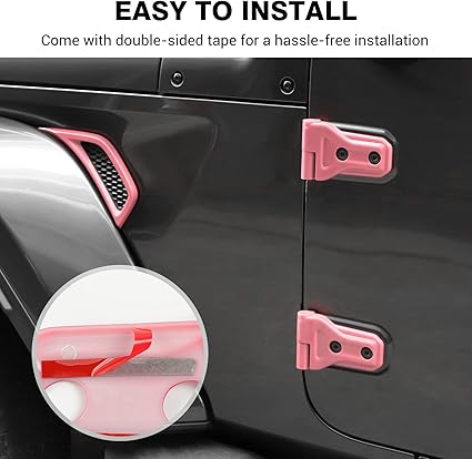 JeCar Exterior Trim Kits Door Hood Hinge Covers Door Handle Side Vent Tailgate Hinge Trim Covers Exterior Accessories Compatible with Jeep Wrangler JL JLU 2018-2023 24 Doors, Pink